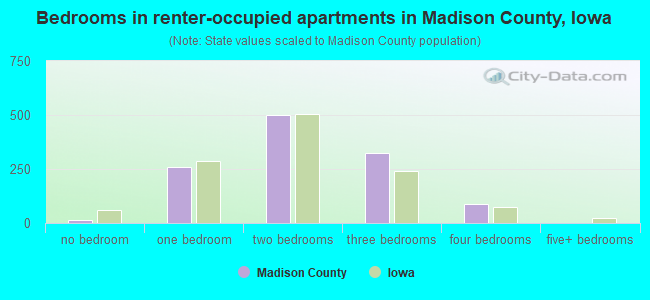 Bedrooms in renter-occupied apartments in Madison County, Iowa