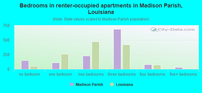 Bedrooms in renter-occupied apartments in Madison Parish, Louisiana