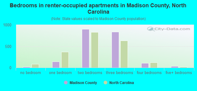 Bedrooms in renter-occupied apartments in Madison County, North Carolina