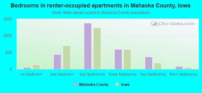 Bedrooms in renter-occupied apartments in Mahaska County, Iowa
