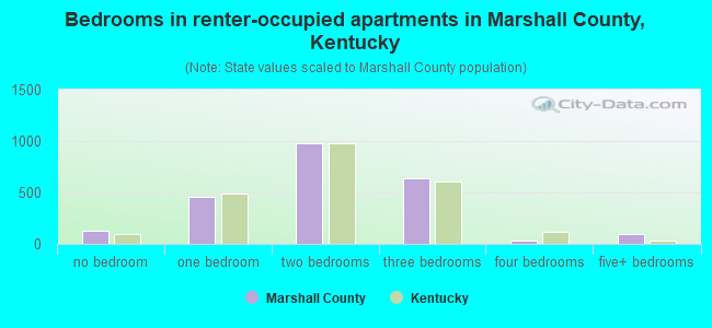 Bedrooms in renter-occupied apartments in Marshall County, Kentucky