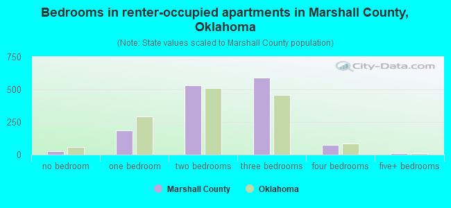 Bedrooms in renter-occupied apartments in Marshall County, Oklahoma
