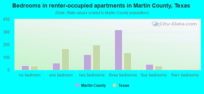 Bedrooms in renter-occupied apartments in Martin County, Texas