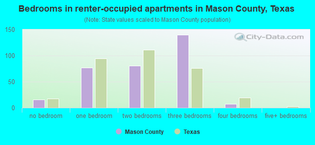 Bedrooms in renter-occupied apartments in Mason County, Texas