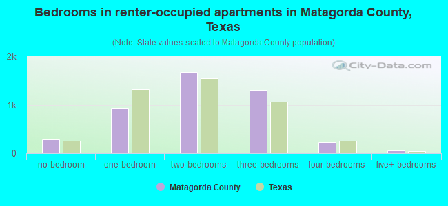 Bedrooms in renter-occupied apartments in Matagorda County, Texas