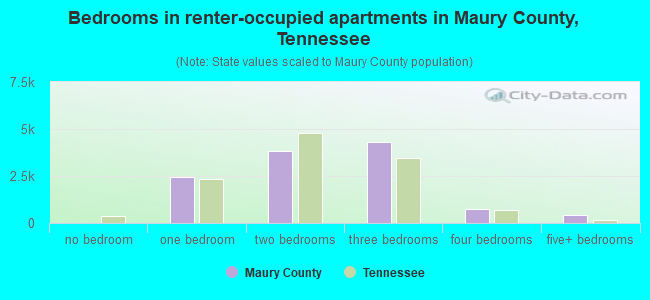 Bedrooms in renter-occupied apartments in Maury County, Tennessee