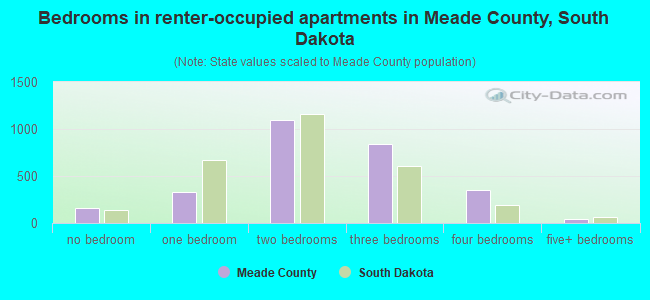 Bedrooms in renter-occupied apartments in Meade County, South Dakota