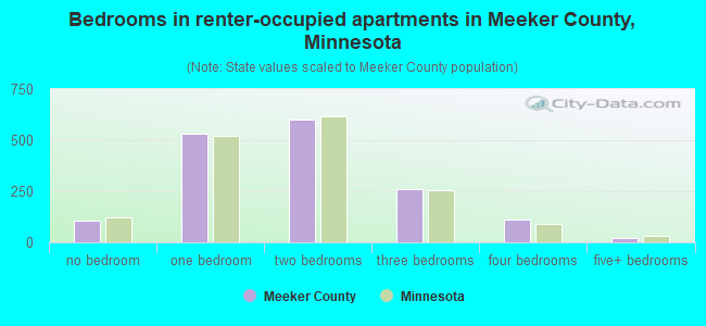 Bedrooms in renter-occupied apartments in Meeker County, Minnesota