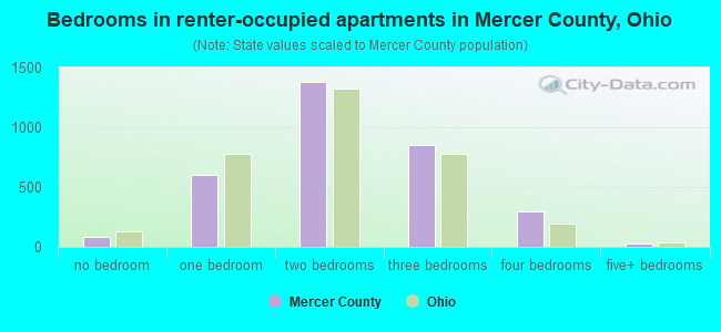 Bedrooms in renter-occupied apartments in Mercer County, Ohio