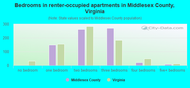 Bedrooms in renter-occupied apartments in Middlesex County, Virginia