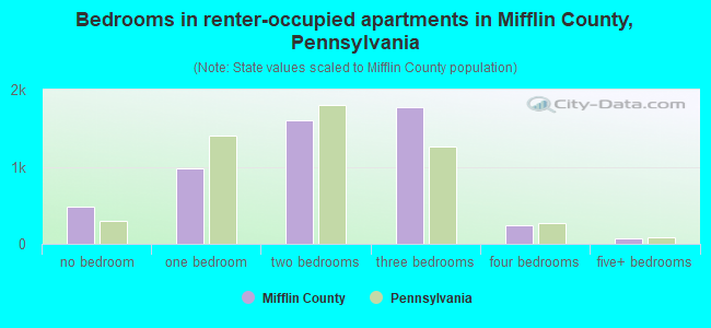 Bedrooms in renter-occupied apartments in Mifflin County, Pennsylvania