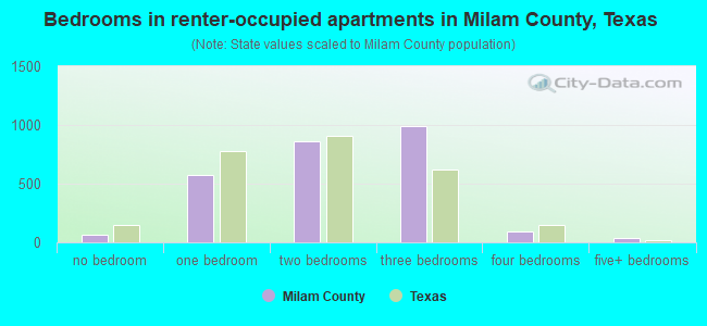 Bedrooms in renter-occupied apartments in Milam County, Texas