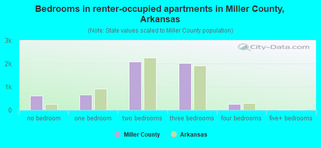 Bedrooms in renter-occupied apartments in Miller County, Arkansas