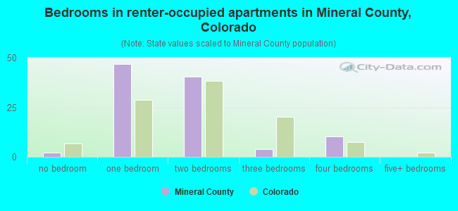 Bedrooms in renter-occupied apartments in Mineral County, Colorado
