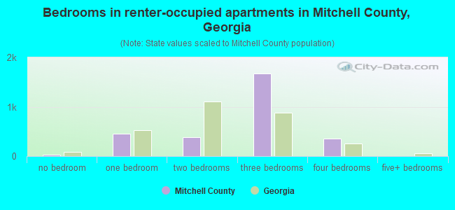 Bedrooms in renter-occupied apartments in Mitchell County, Georgia