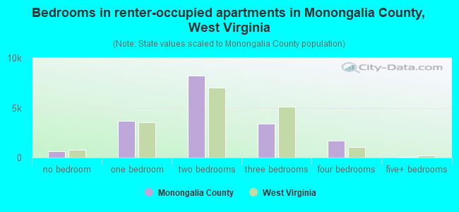 Bedrooms in renter-occupied apartments in Monongalia County, West Virginia