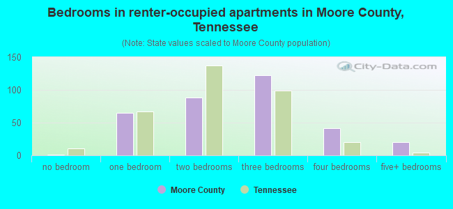 Bedrooms in renter-occupied apartments in Moore County, Tennessee