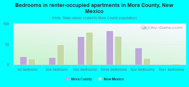 Bedrooms in renter-occupied apartments in Mora County, New Mexico