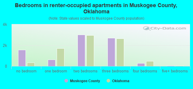Bedrooms in renter-occupied apartments in Muskogee County, Oklahoma