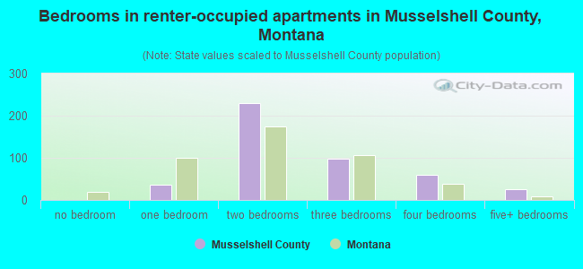 Bedrooms in renter-occupied apartments in Musselshell County, Montana