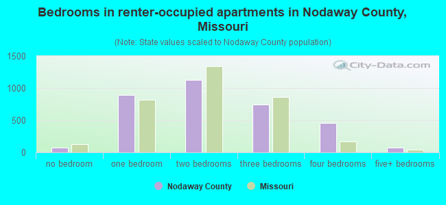 Bedrooms in renter-occupied apartments in Nodaway County, Missouri