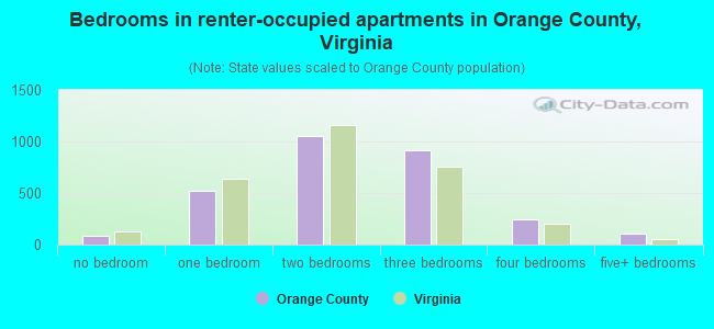 Bedrooms in renter-occupied apartments in Orange County, Virginia