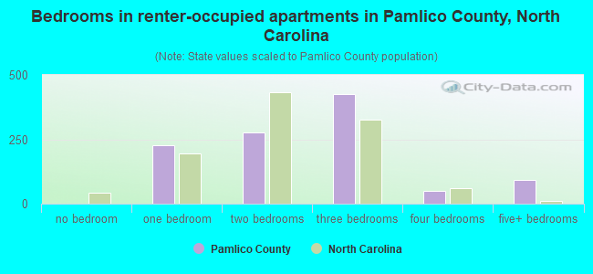Bedrooms in renter-occupied apartments in Pamlico County, North Carolina