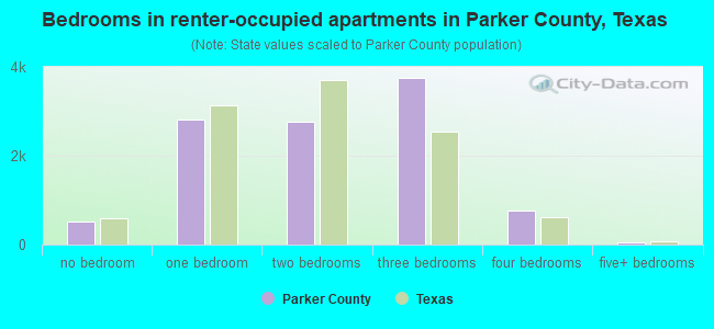 Bedrooms in renter-occupied apartments in Parker County, Texas