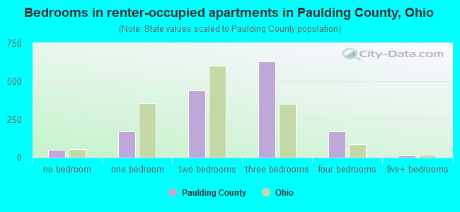 Bedrooms in renter-occupied apartments in Paulding County, Ohio