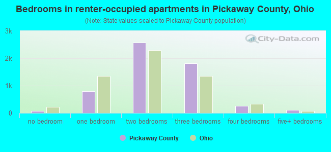 Bedrooms in renter-occupied apartments in Pickaway County, Ohio
