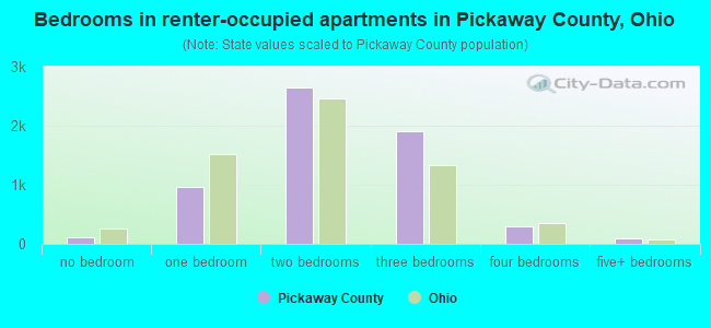 Bedrooms in renter-occupied apartments in Pickaway County, Ohio