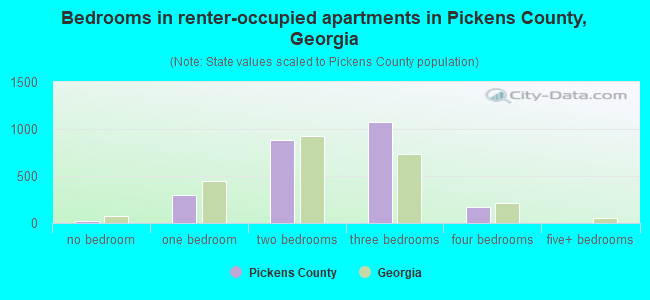 Bedrooms in renter-occupied apartments in Pickens County, Georgia