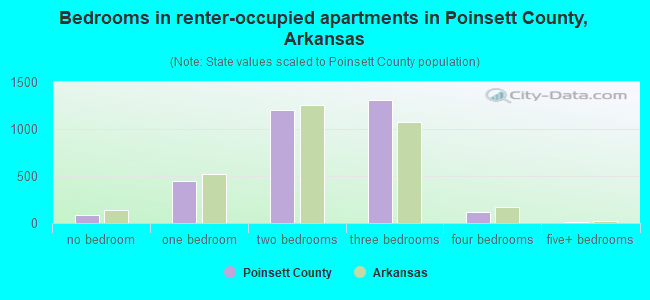 Bedrooms in renter-occupied apartments in Poinsett County, Arkansas