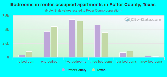 Bedrooms in renter-occupied apartments in Potter County, Texas