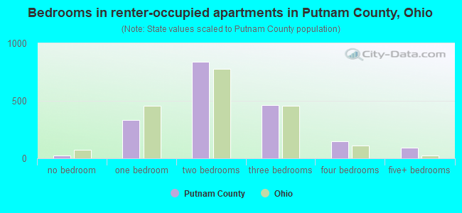 Bedrooms in renter-occupied apartments in Putnam County, Ohio
