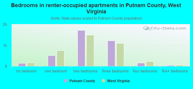 Bedrooms in renter-occupied apartments in Putnam County, West Virginia