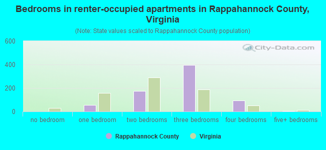 Bedrooms in renter-occupied apartments in Rappahannock County, Virginia