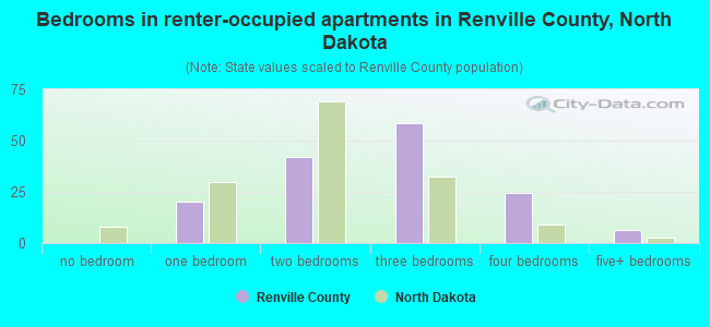 Bedrooms in renter-occupied apartments in Renville County, North Dakota
