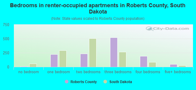 Bedrooms in renter-occupied apartments in Roberts County, South Dakota
