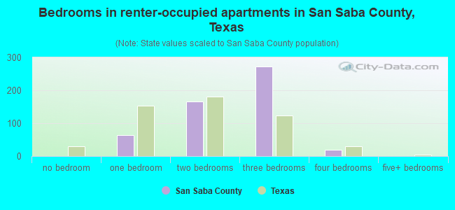 Bedrooms in renter-occupied apartments in San Saba County, Texas