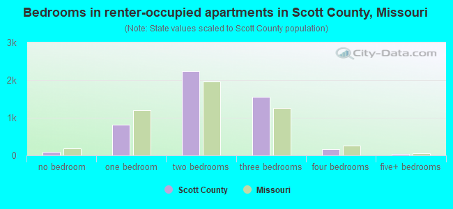 Bedrooms in renter-occupied apartments in Scott County, Missouri