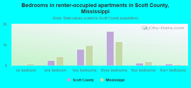 Bedrooms in renter-occupied apartments in Scott County, Mississippi