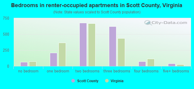 Bedrooms in renter-occupied apartments in Scott County, Virginia