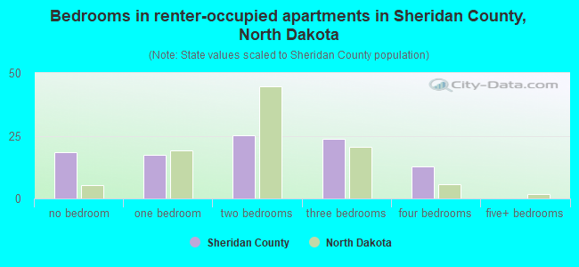 Bedrooms in renter-occupied apartments in Sheridan County, North Dakota