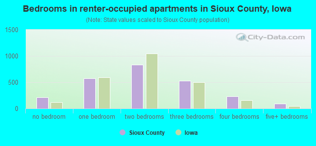 Bedrooms in renter-occupied apartments in Sioux County, Iowa