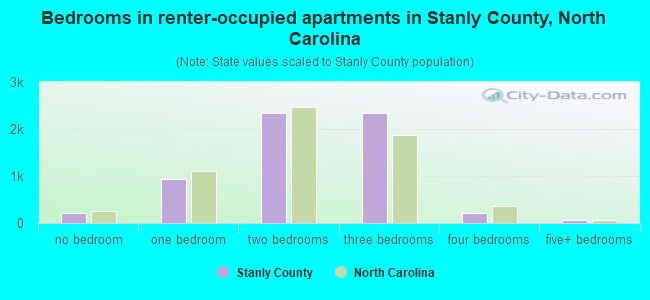 Bedrooms in renter-occupied apartments in Stanly County, North Carolina