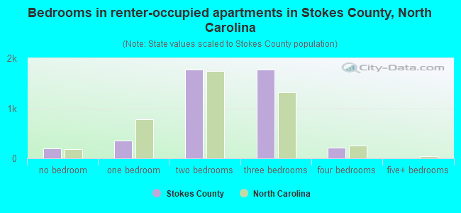 Bedrooms in renter-occupied apartments in Stokes County, North Carolina