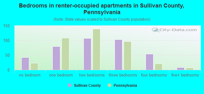 Bedrooms in renter-occupied apartments in Sullivan County, Pennsylvania