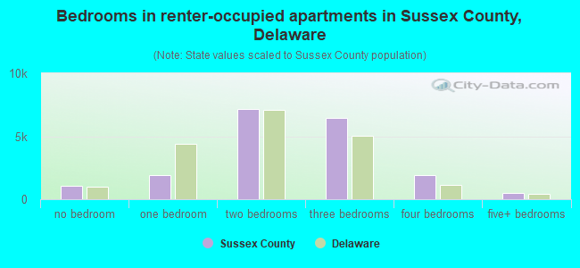 Bedrooms in renter-occupied apartments in Sussex County, Delaware