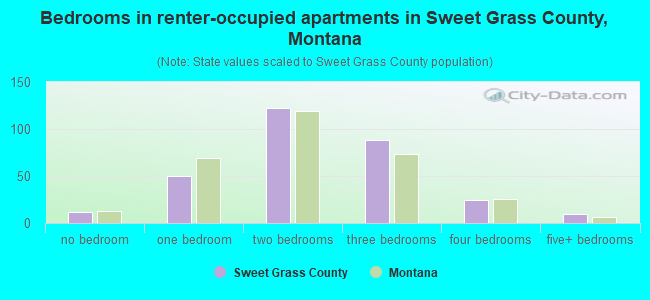 Bedrooms in renter-occupied apartments in Sweet Grass County, Montana